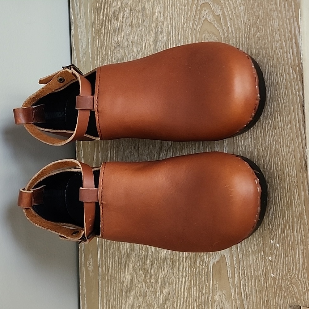 Sven Tan Leather Clog Mules with Ankle Strap - Picture 5 of 12